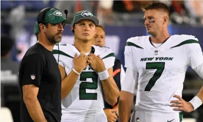  ?? ?? Zach Wilson (2) and Tim Boyle (7) have so far failed to make up for the loss of the injured Aaron Rodgers. Photograph: Dave Richard/AP