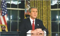  ?? STEPHEN CROWLEY/NEW YORK TIMES FILE PHOTO ?? Then-President George Bush on March 19, 2003, after announcing to the public the beginning of military operations in Iraq. Bush has since shown little doubt about his decision to invade.
