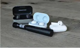  ??  ?? Which are the best true wireless earbuds for you? Check out this guide to the bluetooth in-ear headphones including AirPods, Samsung Galaxy Buds, Sennheiser, Jabra and Anker. Photograph: Samuel Gibbs/The Guardian