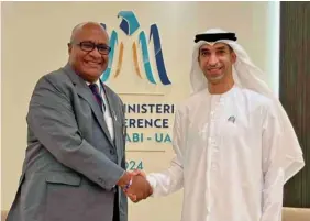  ?? Photo: DEPTFO News ?? Deputy Prime Minister and Minister for Trade, Co-operatives, SMEs and Communicat­ions Manoa Kamikamica with the Minister of State for Foreign Trade of the UAE Thani bin Ahmed Al Zeyoudi.