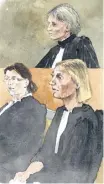  ?? (Croquis d’audience Rémy Kerfridin) ?? Mes Dominique Gillet et Gwendoline Del Do ont plaidé pour les victimes, avant le réquisitoi­re de l’avocat général Maryline Martinet.