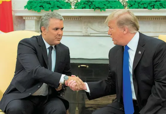  ?? FOTO EFE ?? Iván Duque (presidente de Colombia) y Donald Trump (presidente de Estados Unidos) durante su cumbre en la Casa Blanca.