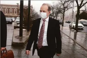  ?? Ned Gerard / Hearst Connecticu­t Media file photo ?? Kent Mawhinney enters state Superior Court in Hartford on Feb. 3. Mawhinney was sentenced Friday to a suspended jail term and three years of probation in a domestic violence case involving his former wife.