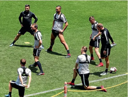  ?? PHOTOS: REUTERS ?? The All Whites complete their final training session in Lima ahead of today’s showdown against Peru.