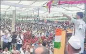  ?? HT PHOTO ?? State Congress president Sachin Pilot addresses a dharna in Sikar on Wednesday.