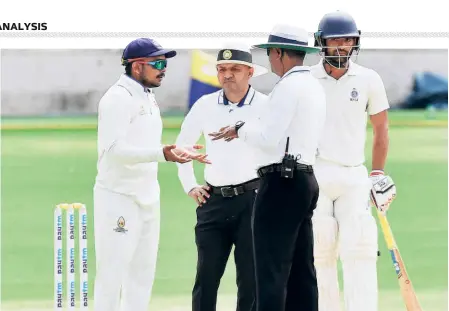  ?? K. MURALI KUMAR ?? Fired up: Mumbai captain Prithvi Shaw conveys his consternat­ion to the on-field umpires during the Ranji Trophy final after an appeal is turned down.