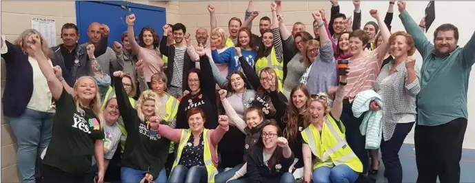  ??  ?? Yes campaigner­s celebratin­g at the count centre on Saturday.