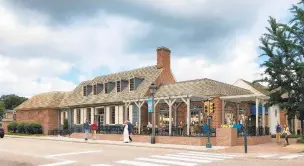  ?? COURTESY OF ANDREW VOSS ?? A rendering of the planned Precarious Beer Hall shows a possible building layout with a large outdoor patio in Colonial Williamsbu­rg’s Merchants Square. It’s expected to open next summer.