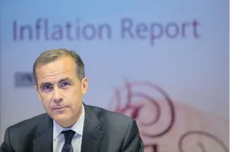  ?? SIMON DAWSON/THE ASSOCIATED PRESS ?? Bank of England governor Mark Carney said Wednesday the U.K. central bank will not consider increasing its record-low interest rate or scaling back its bond-purchasing until unemployme­nt falls below seven per cent.