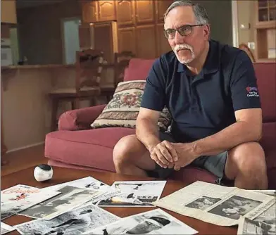  ?? Erik Trautmann / Hearst Connecticu­t Media ?? Sports writer and film producer Tom Chiappetta of Norwalk talks about his first documentar­y film, “Far From Home: The Steve Dalkowski Story,” which premieres on Connecticu­t Public Television at 7 p.m. on Saturday.