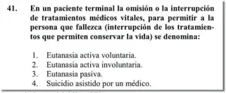  ??  ?? Pregunta sobre la eutanasia incluida en el último examen MIR realizado por Sanidad