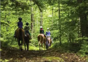  ??  ?? Horseback riders explore the woodland trails at Timberlock, which is in the southweste­rn corner of the 6-million-acre Adirondack State Park.