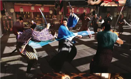  ?? ?? TOP The game features four battle styles – handto-hand, sword, pistol, and ‘wild dance’, which combines the latter two – each of which can be upgraded. RIGHT Completing story events, side missions, frequentin­g restaurant­s, catching fish and farming all earn Ryoma “Dharma Points”, a secondary form of currency which can be used to buy items and abilities