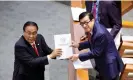  ?? Photograph: Willy Kurniawan/Reuters ?? Yasonna Laoly, the Indonesian minister of law and human rights, receives the new criminal code report from Bambang Wuryanto, the head of the parliament­ary commission overseeing the revision.