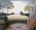  ?? COURTESY OF TEW GALLERIES ?? A bird sits on a levitating branch in a forest clearing in Atlanta surrealist Charles Keiger’s “The Cove (Blue Titmouse).”