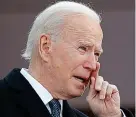  ?? PICTURE: REUTERS ?? Weepy Joe: Emotional Joe Biden wipes away a tear in a speech yesterday before heading off to Washington