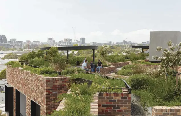  ??  ?? Numerous social spaces have been built into the rooftop, among greenery and a vegetable garden.