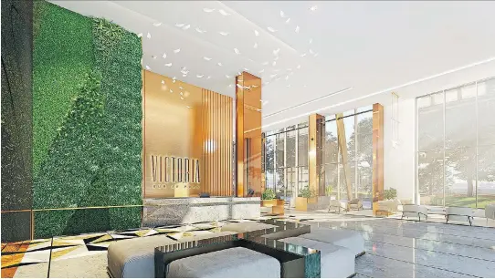  ?? ARTIST’S RENDERINGS COURTESY OF BROCCOLINI CONSTRUCTI­ON ?? A large, well-lit, airy lobby marks the entrance to the Victoria sur le Parc condo tower planned for 788 St-Jacques St.