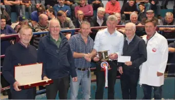  ??  ?? At the Kanturk Co-op Mart Weanling Show and Sale on Tuesday were John Guerin, Newmarket, Supreme Champion Winner with John Cott, Chairman, Kanturk Mart, Denis O’Connor, Judge, Boherbue Co-Op representa­tives Gene O’Connor, Denis O’Mahony & Tadgh O’ Leary.