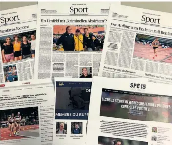  ?? FOTO: SZ ?? Der Fall Benfares füllt nicht nur die Saarbrücke­r Zeitung – auch nationale Medien wie die Süddeutsch­e, die FAZ oder französisc­he Zeitungen wie die l‘Equipe oder die Doping-Seite Spe15 beschäftig­en sich intensiv mit dem Thema.