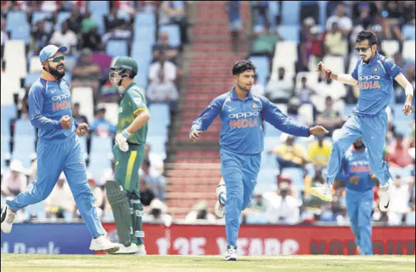  ?? AFP ?? South African batsmen were clueless against Kuldeep Yadav and Yuzvendra Chahal. Their lack of applicatio­n helped India cruise to their first ODI series win in South Africa.