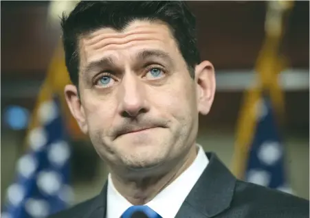  ?? AP PHOTO ?? CALCULATED: Speaker of the House Paul Ryan tells reporters he will not run for re-election yesterday.