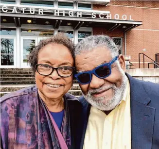  ?? Michael Warren/Associated Press ?? Roslyn Pope poses with Charles Black in 2020 outside Decatur High School in Decatur, Ga. Pope, a college professor and musician, wrote “An Appeal for Human Rights,” laying out the reasons for the Atlanta Student Movement against systemic racism in 1960. She died at age 84.