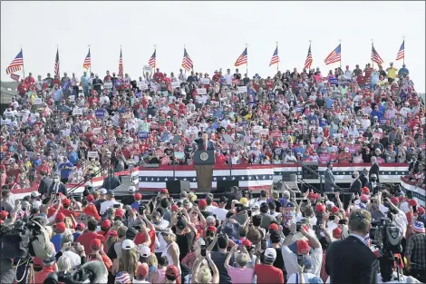  ?? PHELAN M. EBENHACK- ASSOCIATED PRESS ?? President Donald Trump addresses supporters during a campaign rally at the Ocala Internatio­nal Airport, Friday in Ocala, Fla.