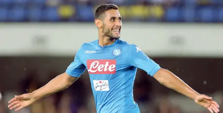  ??  ?? La gioia di Ghoulam dopo la prima rete in maglia azzurra nella gara di campionato contro il Verona