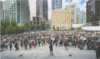  ?? ARLEN REDEKOP/ FILES ?? An anti-racism rally in front of the Vancouver Art Gallery.