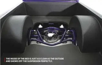  ??  ?? THE INSIDE OF THE BED IS JUST AS CLEAN AS THE OUTSIDE AND SHOWS OFF THE SUSPENSION PERFECTLY.