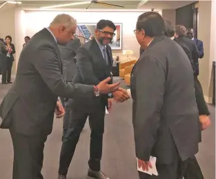  ?? Photo: Twitter ?? Aiyaz Sayed-Khaiyum Attorney-General and Minister for Economy and responsibl­e for climate change was hosted to a reception by the Mission at the UN and Permanent Representa­tive of Fiji to the United Nations Satyendra Prasad on January 24, 2019.