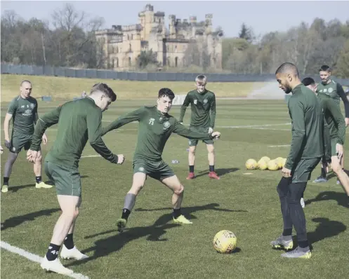  ??  ?? Celtic players training yesterday in the knowledge that they could be champions tomorrow if results at the weekend go their way.