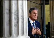  ?? STEFANI REYNOLDS/NYT ?? Sen. Joe Manchin (D-W.V.) speaks during an interview in Washington, Nov. 4. Manchin seems poised to strike paid family and medical leave from President Biden’s Build Back Better bill set for Senate vote.