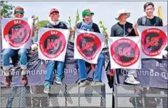  ?? VIREAK MAI ?? Activists protest against the controvers­ial NGO Law in 2015. Observers have expressed concerns the government’s newly formed civil society ‘forum’ will similarly restrict NGOs’ activities.