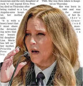  ?? Reuters ?? Lisa Marie Presley attended the handprints ceremony for Priscilla Presley, Lisa Marie Presley, Riley Keough, Finley and Harper Lockwood at TCL Chinese theatre in Los Angeles, California, U.S. on June 21, 2022. Photo: