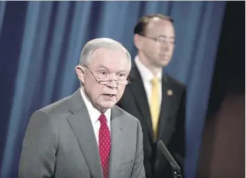  ?? Andrew Harnik Associated Press ?? “WE RESPECT the important role that the press plays ... but it is not unlimited,” Atty. Gen. Jeff Sessions said at a news conference. President Trump has criticized Sessions as being “VERY weak” on going after leakers.