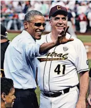  ?? AUDE GUERRUCCI/SIPA USA ?? Amid challenges, President Barack Obama made a surprise visit Thursday to the Congressio­nal Baseball Game.