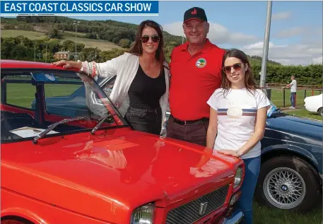  ??  ?? Lisa Tyrell, John Earls and Ashling Saint Sevin at the East Coast Classics car show at Arklow Rugby Club.