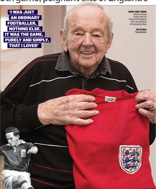  ?? PICTURE:
Toby Butler ?? NOW AND THEN: Gordon Astall today with his treasured England shirt and (below) in his playing days