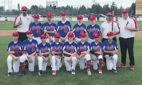  ??  ?? The B.C. champion Whalley Little League Majors Allstars are competing for the Canadian title this week at a tournament in Quebec. The team includes, top row from left, coach Lucky Pawa, Dio Gama, Ian Huang, Zaeden Pleasants, Jaren Ashbee, Cole Balkovec, coaches Mike Marino and Dean Mayencourt. Bottom row from left are Jordan Jaramillo, Kai Sheck, Mattais Brisson, Ty Grewal, Colten Myers, Joey Marino, Nate Colina and Andre Juco.