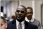  ?? MATT MARTON — THE ASSOCIATED PRESS FILE ?? R. Kelly, center, leaves the Daley Center in Chicago after a hearing in his child support case on May 8, 2019.