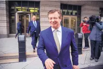  ?? AL DRAGO/BLOOMBERG ?? Paul Manafort, former campaign manager for President Donald Trump, exits from federal court in Washington in April of 2018.