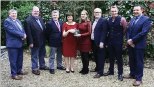  ??  ?? The February Cork Person of the month Máire Ní Chéileacha­ir (fourth from left) receiving her award with (L/R) Pat Lemasney, Southern; Robin O’Sullivan, AM O’Sullivan PR; Michael Lynch, AV3 Media; Karen O’Donoghue, Irish Examiner; Manus O’Callaghan, awards organiser; George Duggan, Cork Crystal and Ken Horgan, Lexus.Photo: Tony O’Connell Photograph­y.