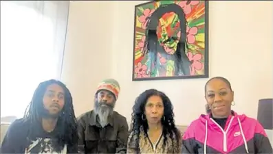  ?? VIA REGGAE SUNSPLASH LIVESTREAM ?? Yvonne Brown (second right), Dennis Brown’s widow, appears in a livestream, along with children (from left) Dennis, Daniel and Dinah.