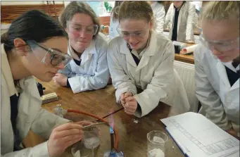  ??  ?? TY students from Dominican College Wicklow taking part in the forensic science event as part of National Science Week.