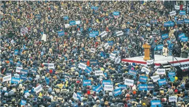  ?? TODD HEISLER THE NEW YORK TIMES ?? Bernie Sanders stands on stage during the rally launching his 2020 presidenti­al campaign in New York on March 2.