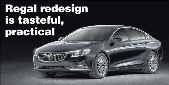  ?? Buick ?? The 2018 Buick Regal Sportback still exhibits a four-door-sedan appearance although it has been redesigned as a hatchback.