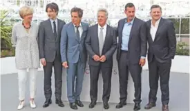  ??  ?? (From left) Actress Emma Thompson, director Noah Baumbach, actors Ben Stiller, Dustin Hoffman, Adam Sandler and Netflix CEO Ted Sarandos pose for photograph­ers during the photo call for the film ‘The Meyerowitz Stories’ at the 70th internatio­nal film...