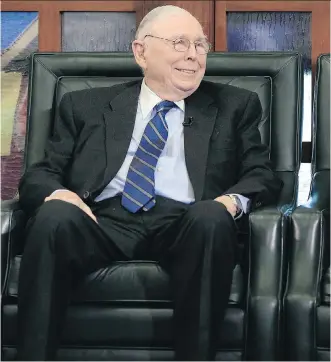  ?? THE ASSOCIATED PRESS/ FILES ?? Berkshire Hathaway vice- chairman Charlie Munger described Valeant Pharmaceut­ical’s practice of acquiring rights to treatments and boosting prices as legal but “deeply immoral.”